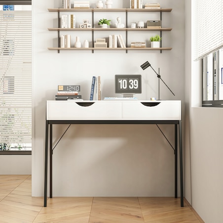 Biurko nowoczesne z szufladami loft białe na czarnych nogach premium 80 cm