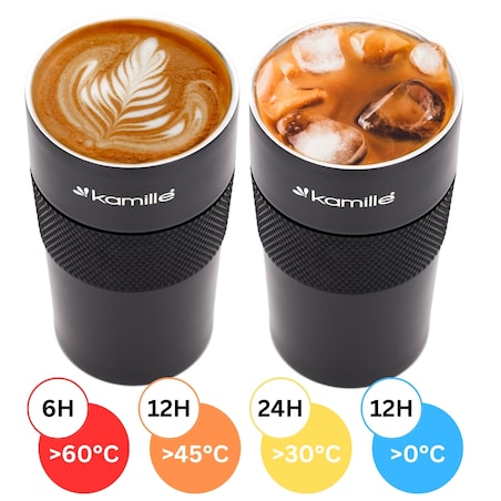 Czarny mały kubek termiczny na kawę 360ml KAMILLE