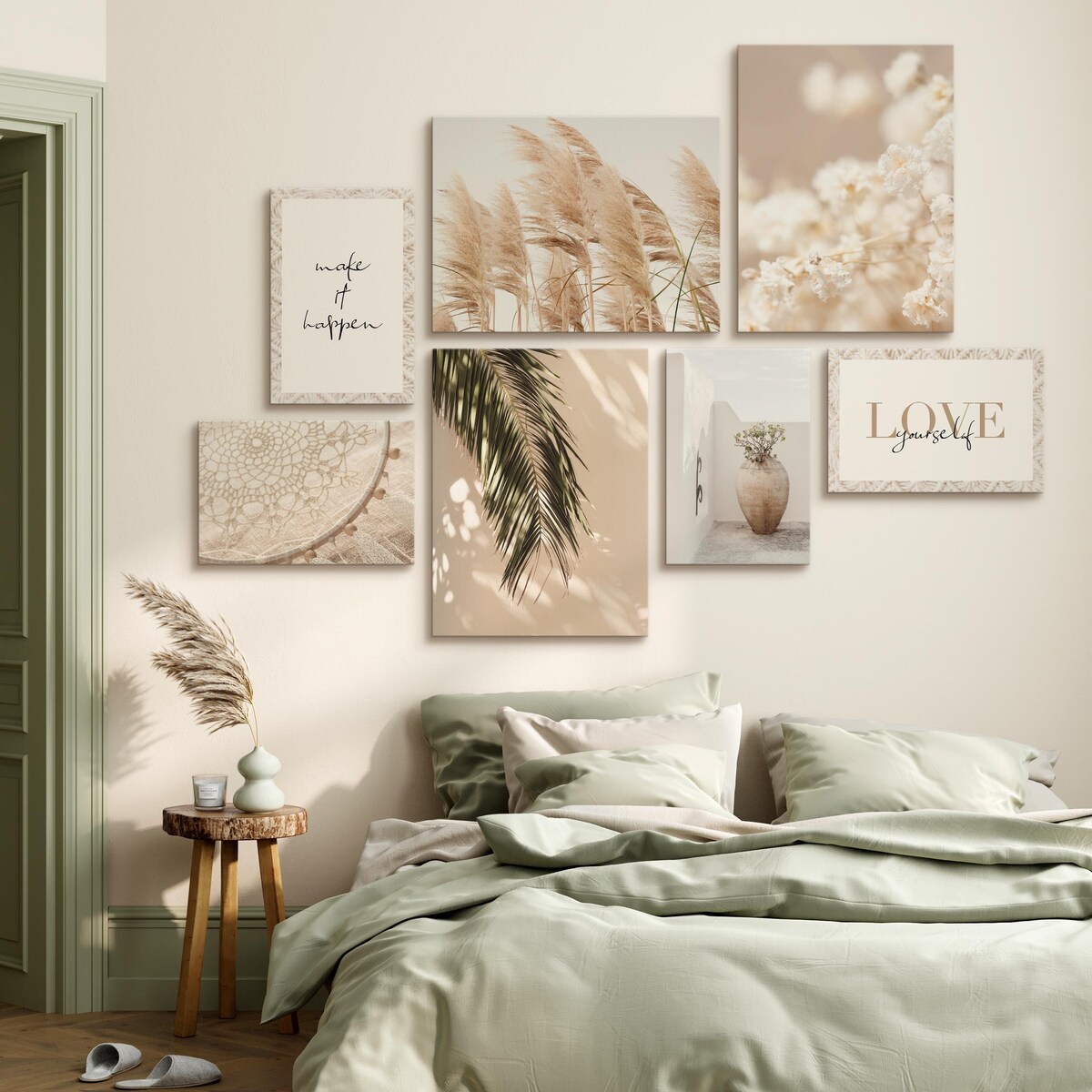 ZESTAW OBRAZÓW DO SYPIALNI TRAWY PAMPASOWE MAKRAMA STYL BOHO 110x80cm