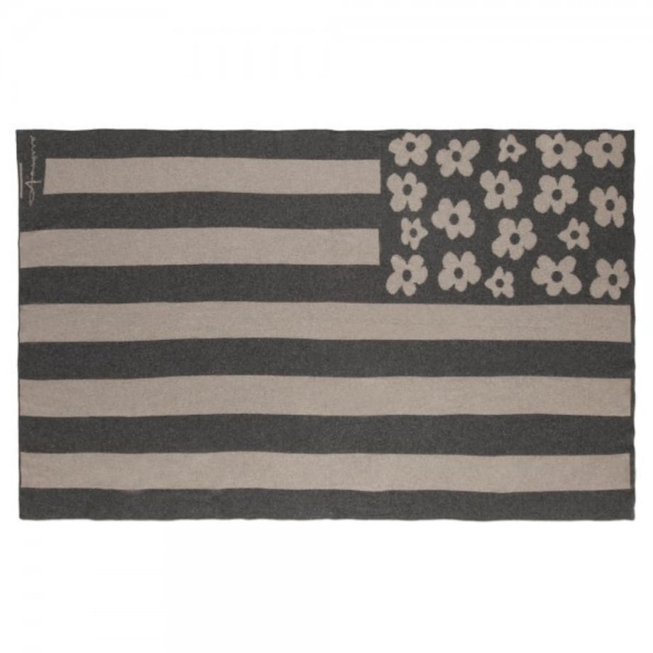 Koc wełniany Manta Flowers Lin-Gris Oscuro/Linen-Dark Grey