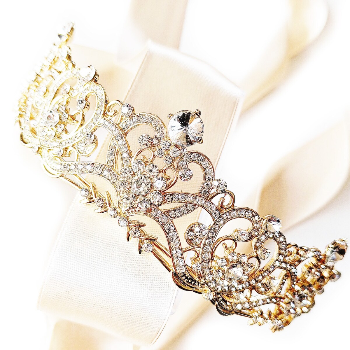 ZŁOTY diadem korona tiara EFEKTOWNA ażurowa ozdoba