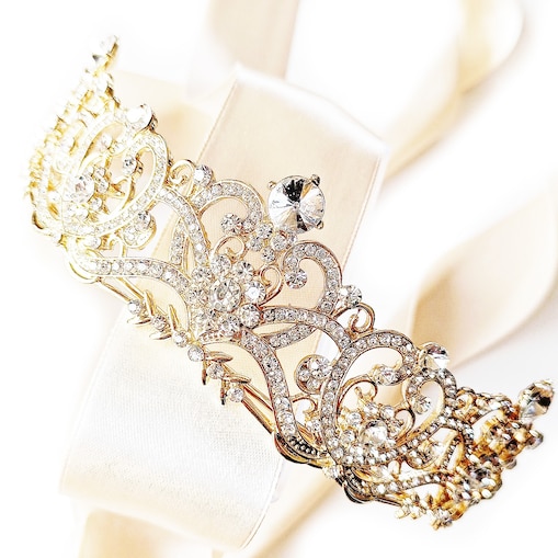 ZŁOTY diadem korona tiara EFEKTOWNA ażurowa ozdoba