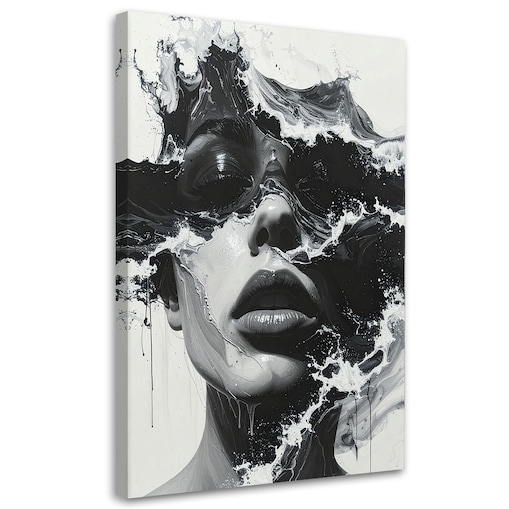Obraz do salonu sypialni, Portret kobiety czarno biały w stylu artystycznym fale morskie 80x120 cm