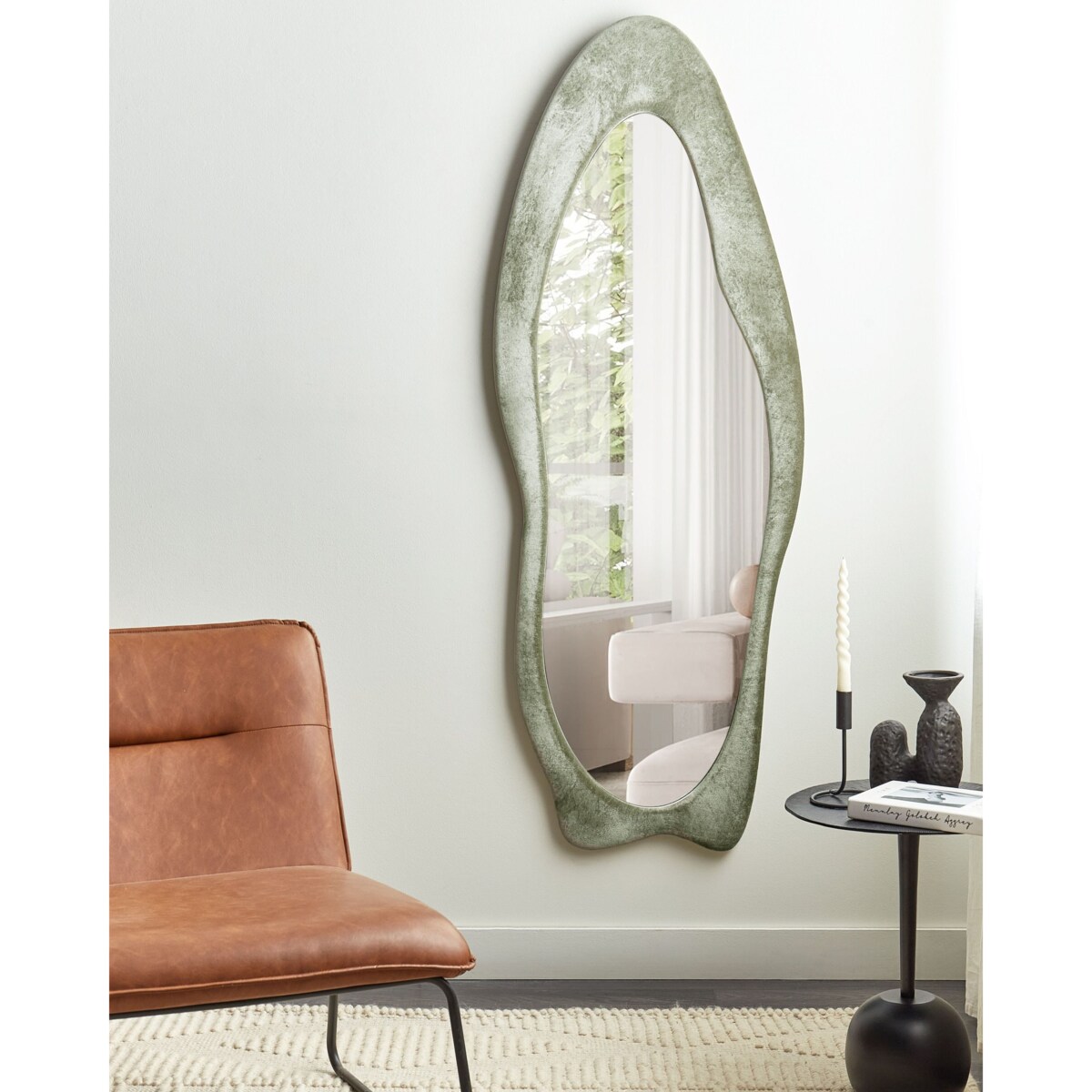 Lustro ścienne REIGNY 57 cm 160 cm Welur Oliwkowy
