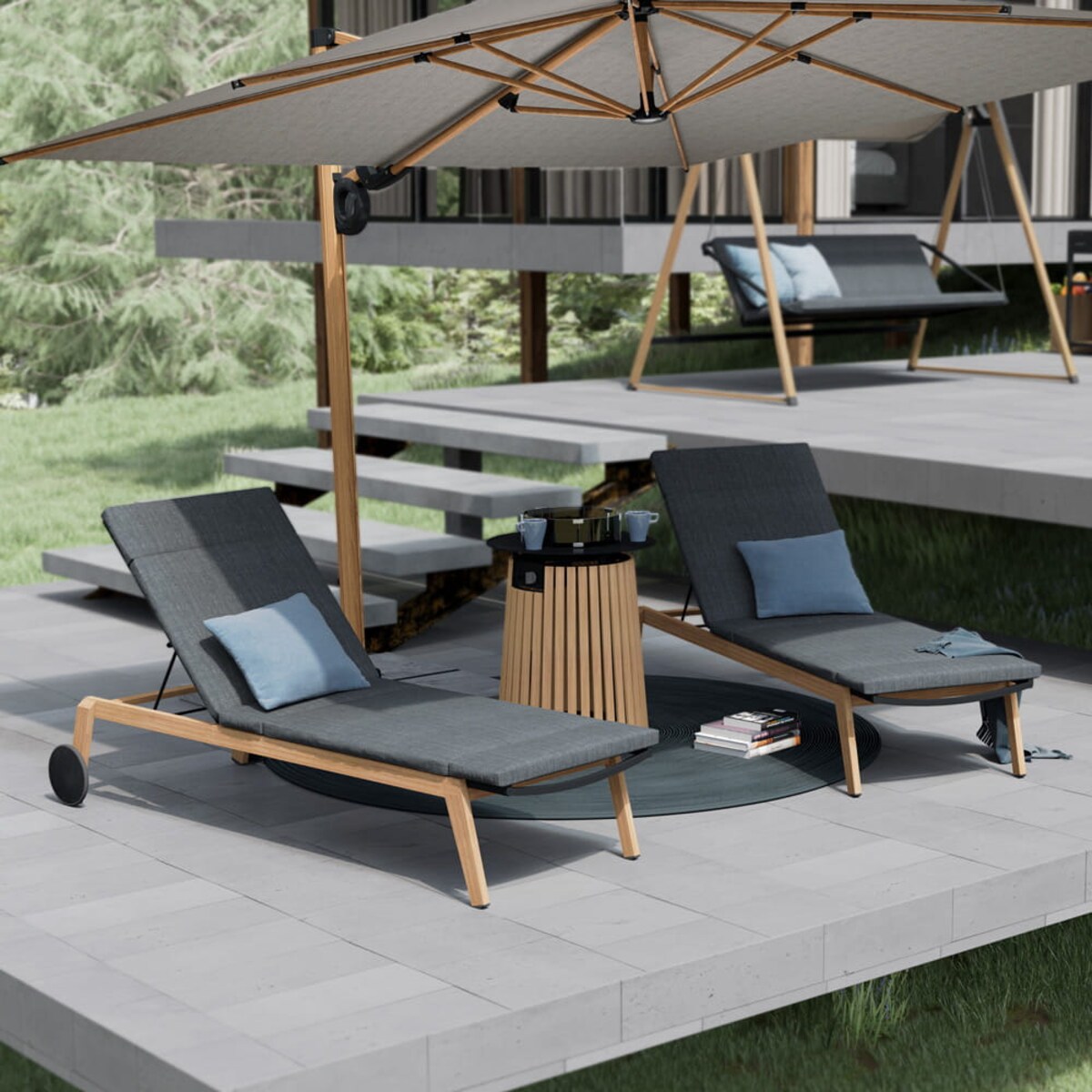 Leżak ogrodowy Duisburg szary, na kółkach