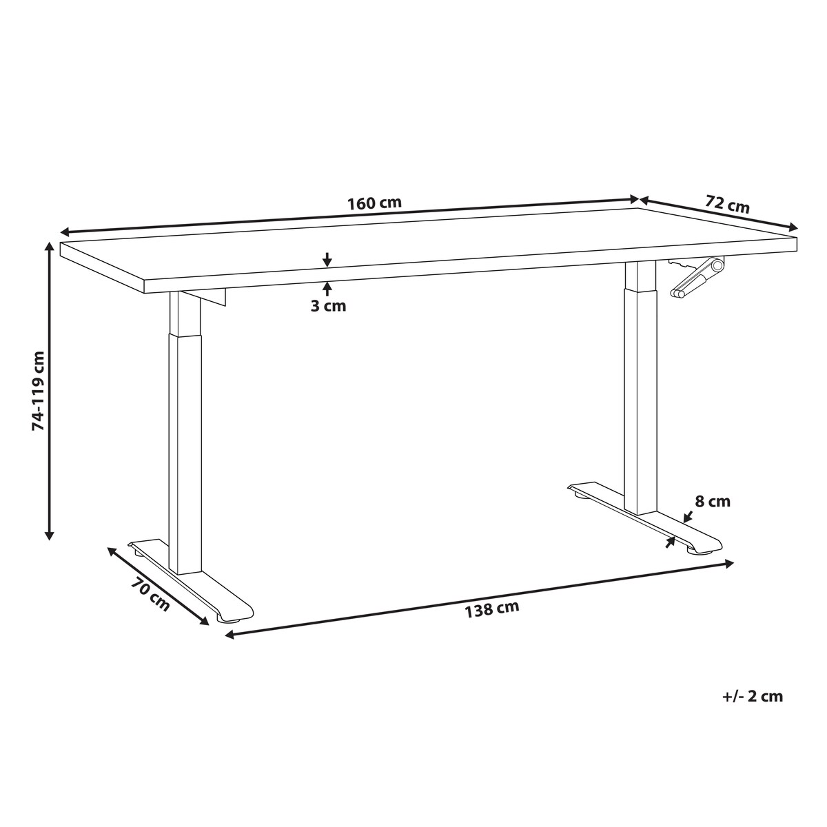 Biurko regulowane manualnie DESTINES 160 cm 72 cm Jasny brąz/ biały