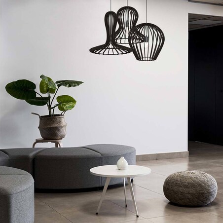 Wisząca lampa sypialniana Octo 5017 Amplex drewniana ekologiczny nad stół beżowy