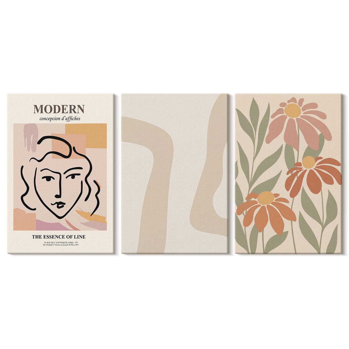 Zestaw 3 dużych obrazów na płótnie - Kobieta nowoczesna abstrakcje - pomarańczowy