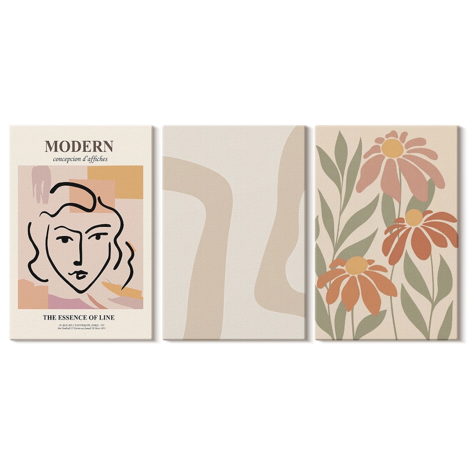 Zestaw 3 dużych obrazów na płótnie - Kobieta nowoczesna abstrakcje - pomarańczowy