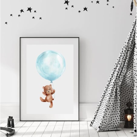 Poster Story, Plakat, Obraz - Miś z Niebieskim Balonem, wymiary 21 x 30 cm