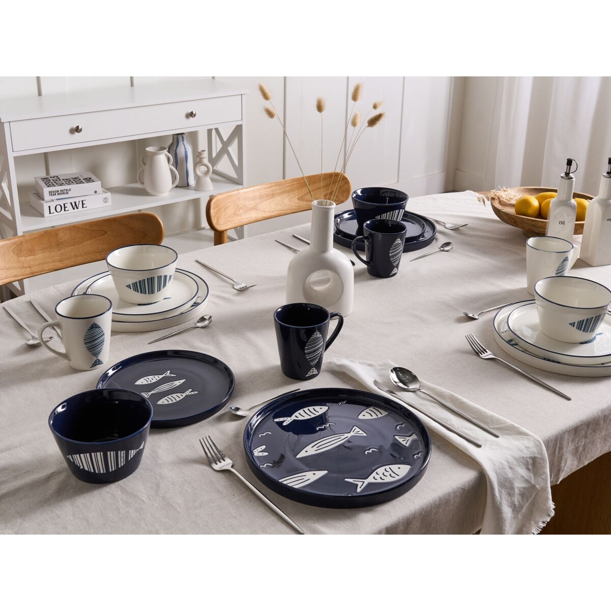 Zastawa stołowa 16-częściowa TAMARIND Porcelana Biały/ niebieski