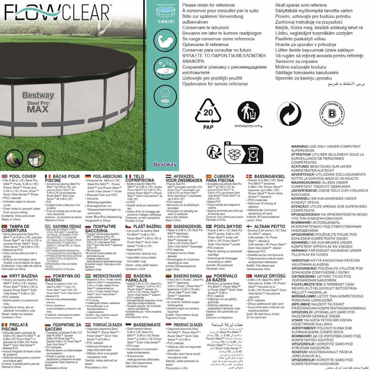 Bestway Pokrywa na basen Flowclear Fast Set, 555 cm