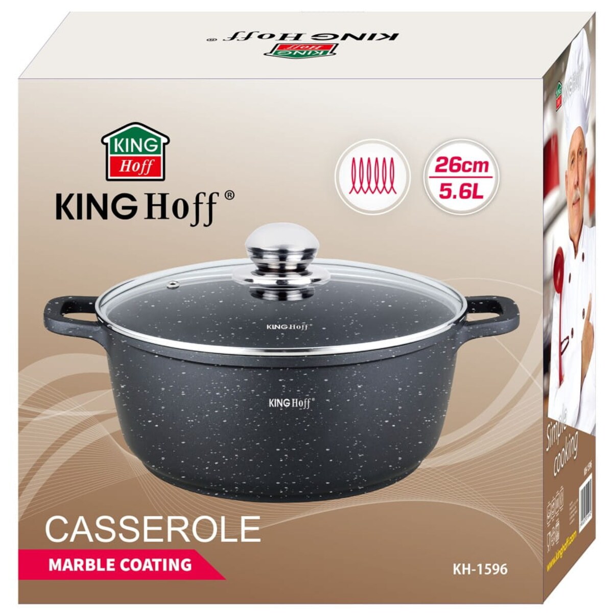 Garnek z powłoką marmurową 5.6L 26cm indukcja gaz KINGHOFF