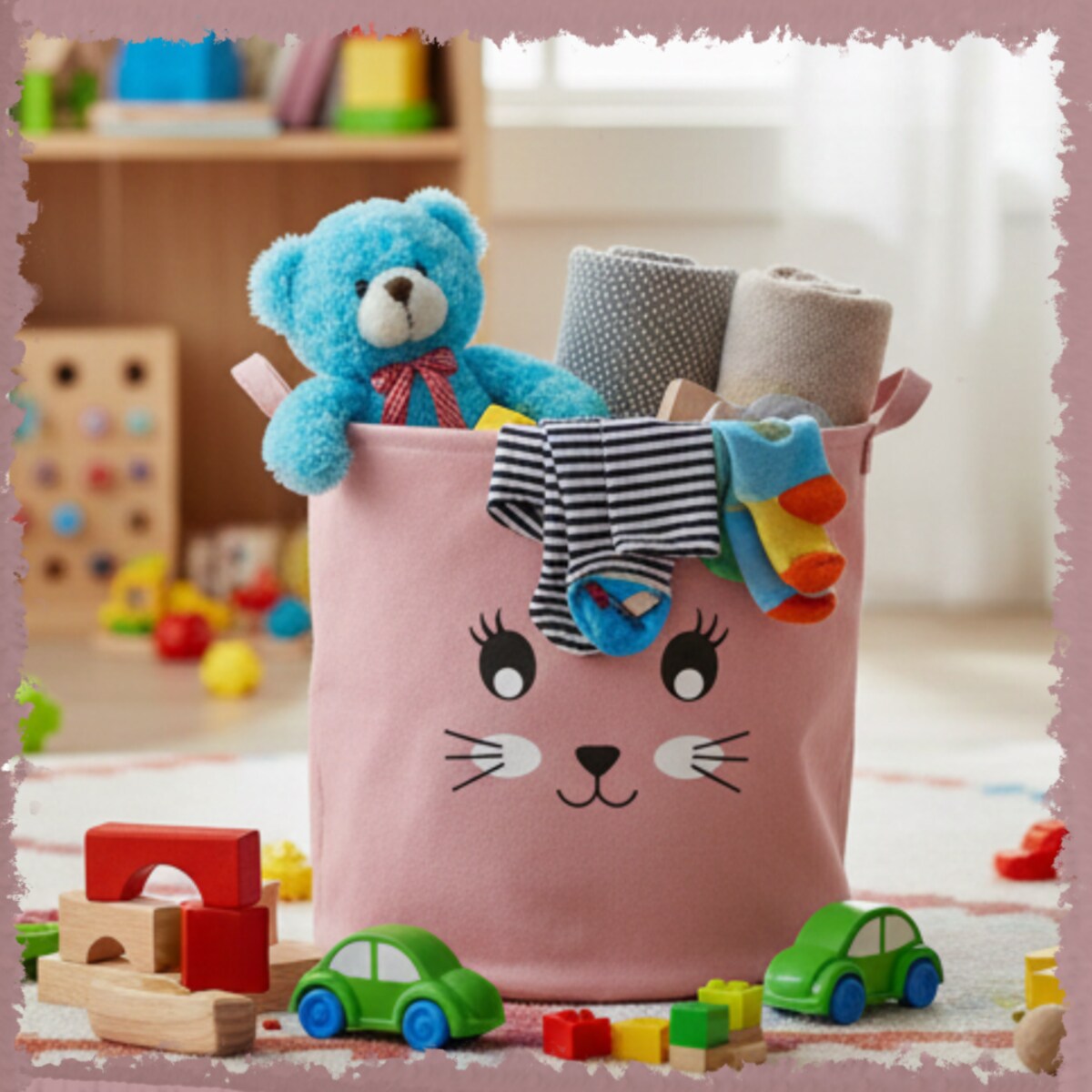 Kosz na zabawki klocki zamykany ze ściągaczem duży XXL organizer pojemnik