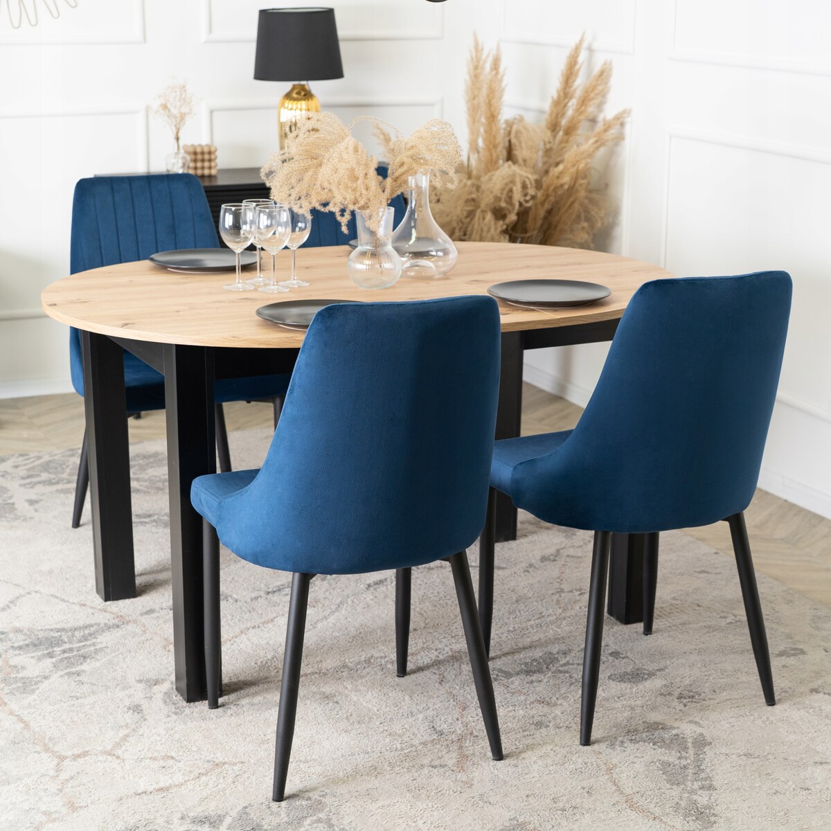 Krzesło Tapicerowane Welurowe Granatowe Kuchenne Do Jadalni Salonu BARI