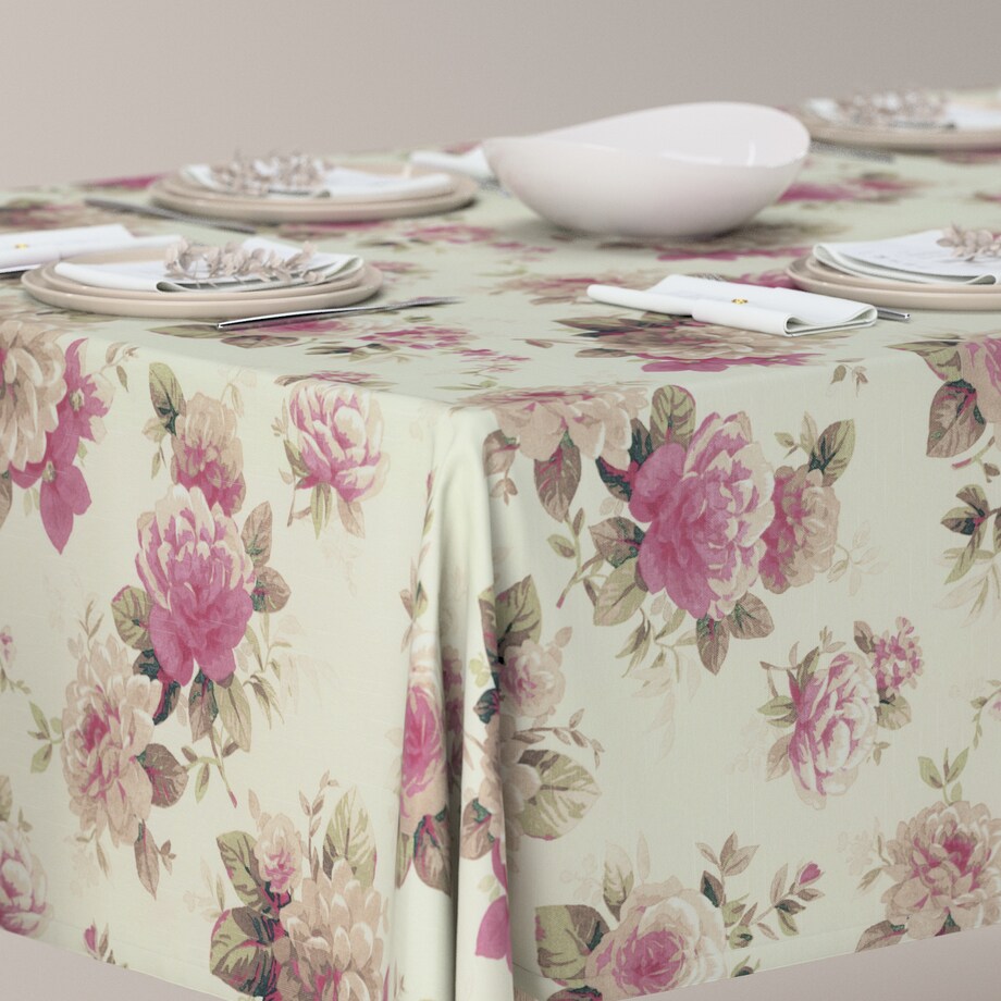 Obrus prostokątny 130 x 160 cm różowo-beżowe róże na kremowym tle
