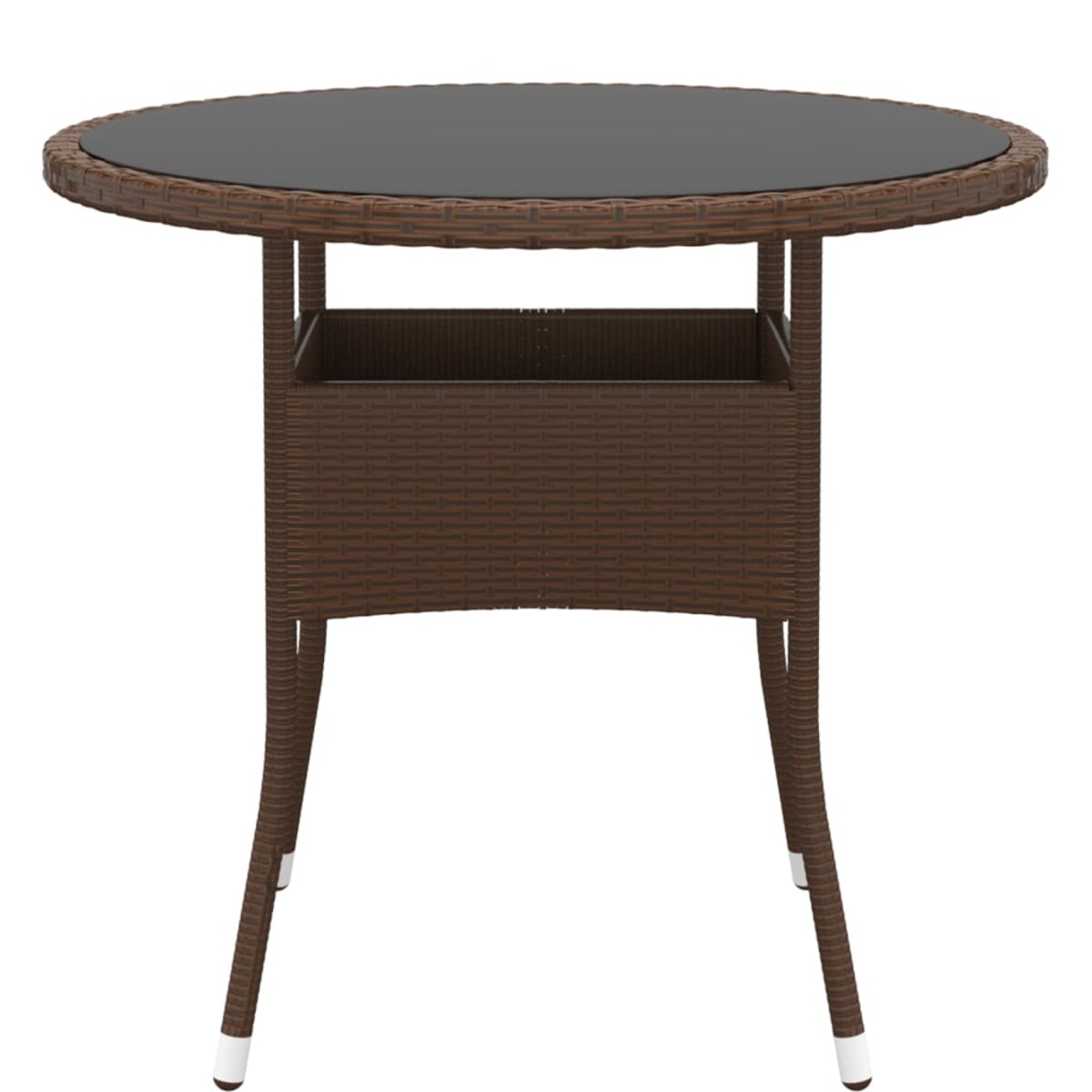 vidaXL Stolik ogrodowy, Ø80x75 cm, szkło i rattan PE, brązowy