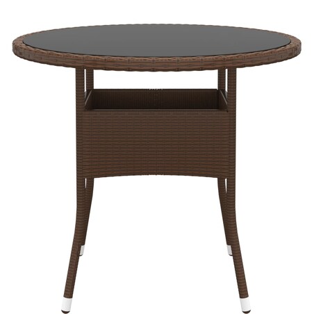 vidaXL Stolik ogrodowy, Ø80x75 cm, szkło i rattan PE, brązowy