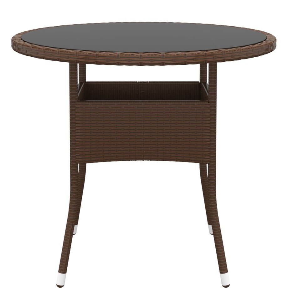 vidaXL Stolik ogrodowy, Ø80x75 cm, szkło i rattan PE, brązowy