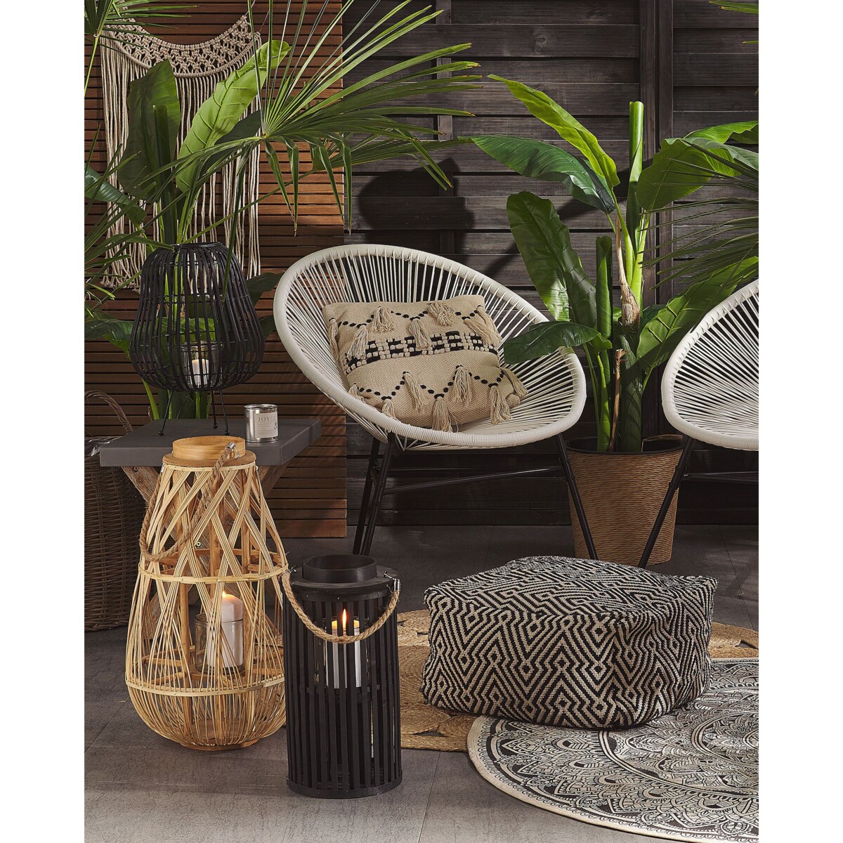 Lampion drewniany 40 cm czarny LUZON