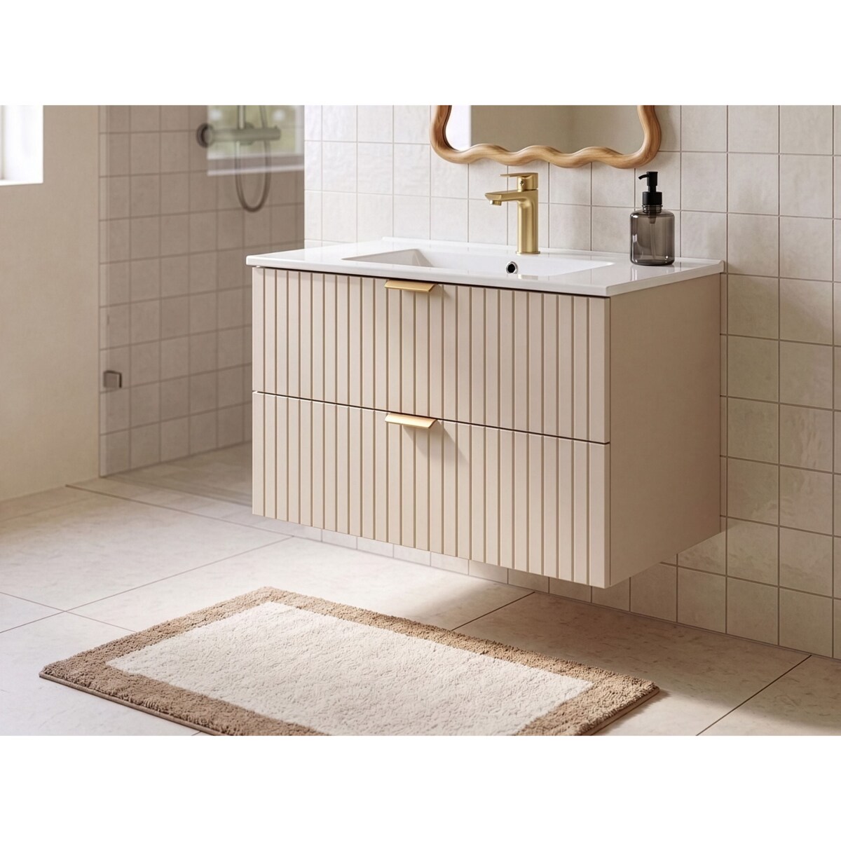 Szafka łazienkowa wisząca z umywalką TOTORANI 80 cm Beżowy