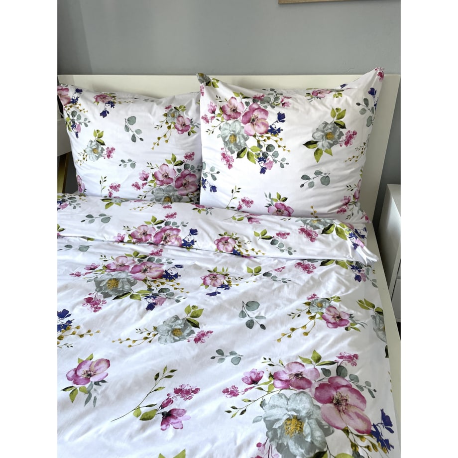 Pościel bawełniana satynowa 160x200cm Kwiaty Jabłoni Białe Polska