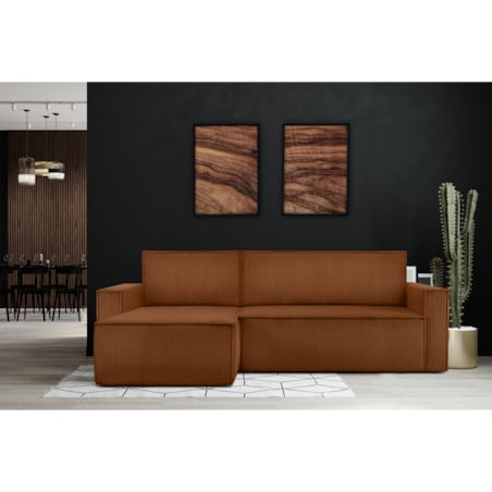 KONSIMO NAPI Duży rozkładany narożnik, czerwony sztruks, prawy/lewy