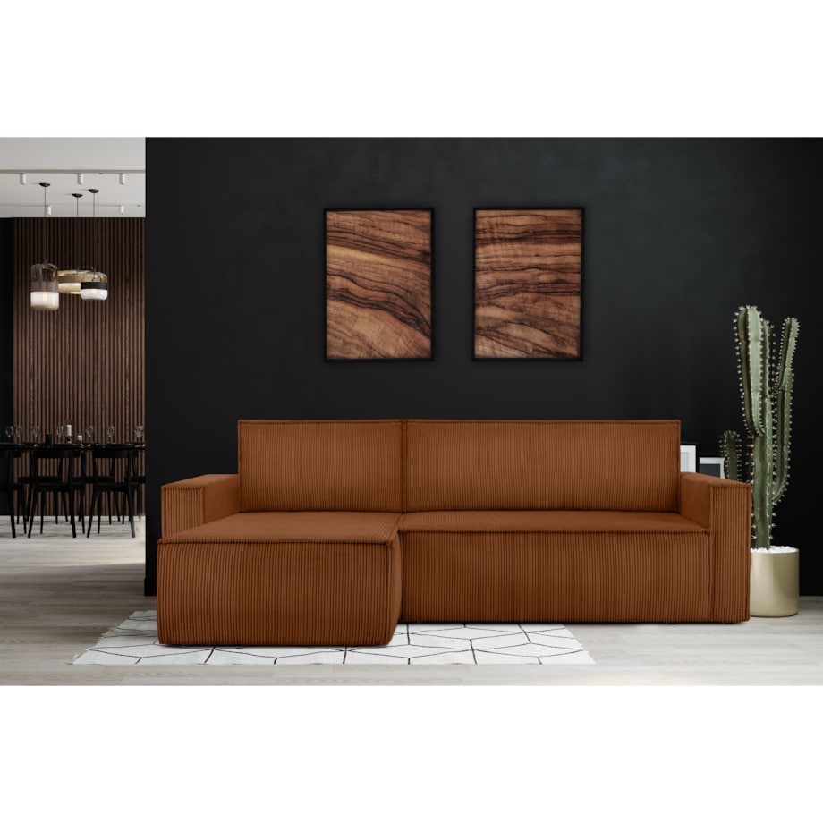 KONSIMO NAPI Duży rozkładany narożnik, czerwony sztruks, prawy/lewy