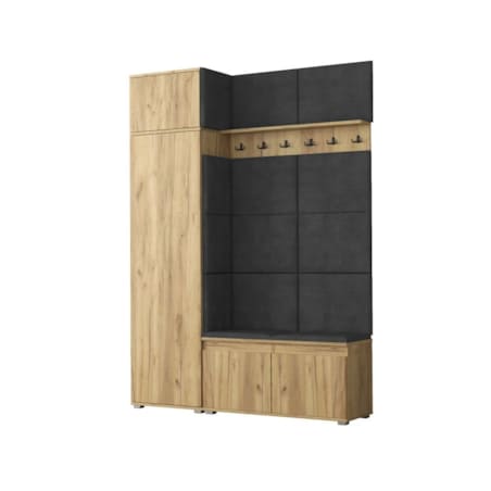 Garderoba z nadstawką i siedziskiem do przedpokoju SINGAPUR 154 dąb craft/szara