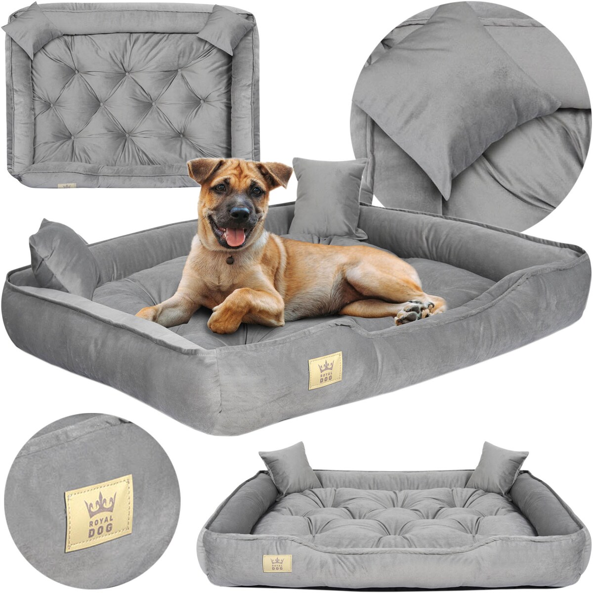 Legowisko Dla Małego Psa Welurowe 75X65 Cm Prestiżowe Szare