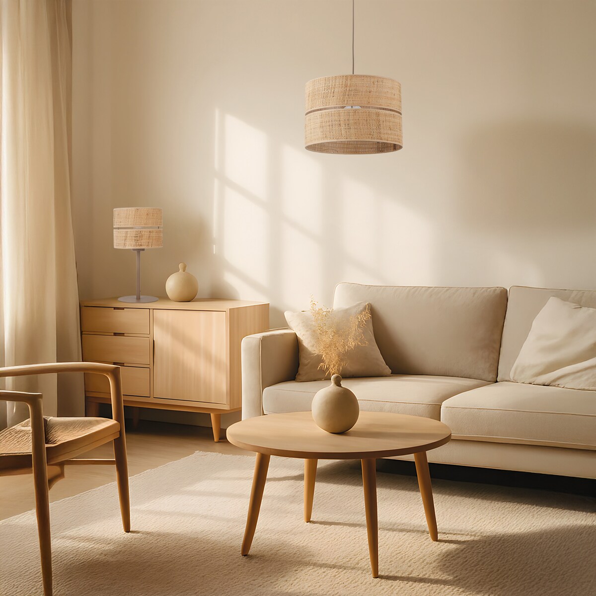 Lampa wisząca TK Lighting CALMA 500 beżowa boho 50 cm E27 regulowana wysokość do 175 cm do salonu jadalni sypialni