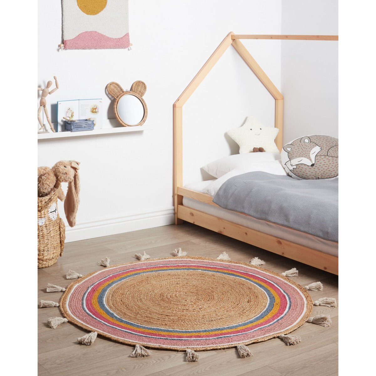 Dywan okrągły z juty 120 cm wielokolorowy ZANAVI