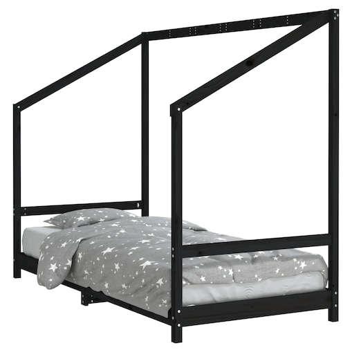 vidaXL Rama łóżka, czarna, 90x200 cm, lite drewno sosnowe