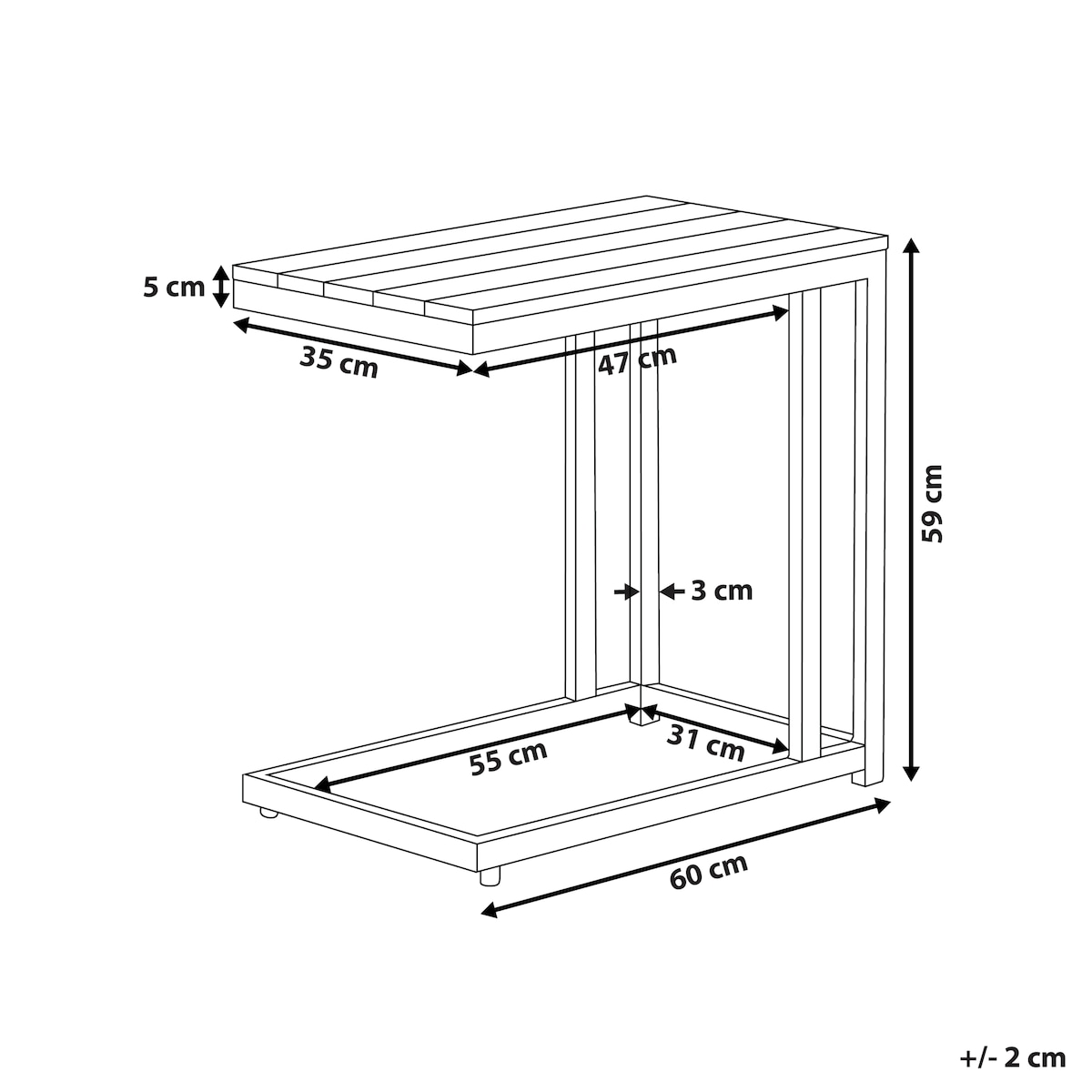 Stolik ogrodowy MESSINA 60 cm 35 cm Czarny