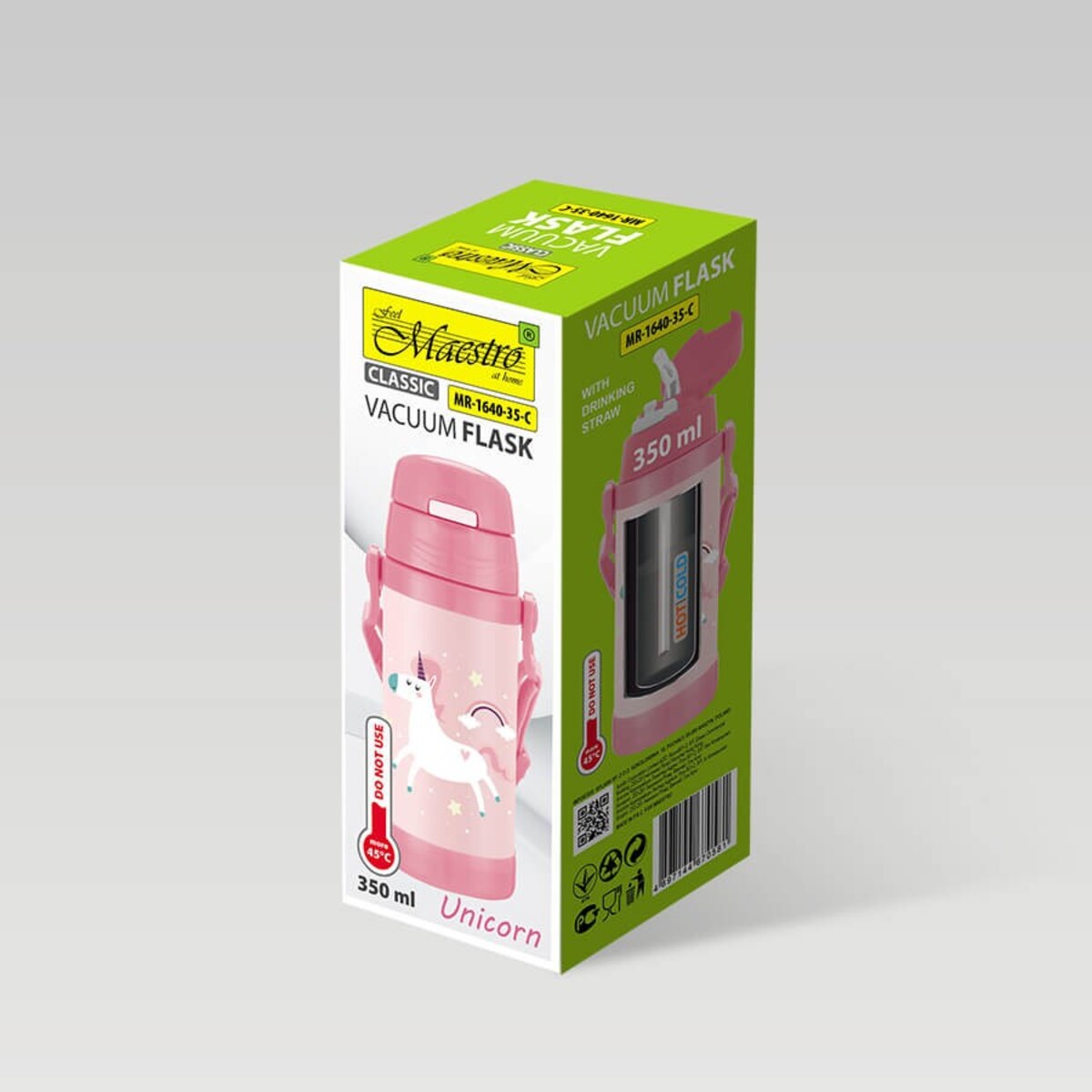 Kubek termiczny dla dzieci dziecka ze słomką 350ml jednorożec MAESTRO MR-1640-35-C