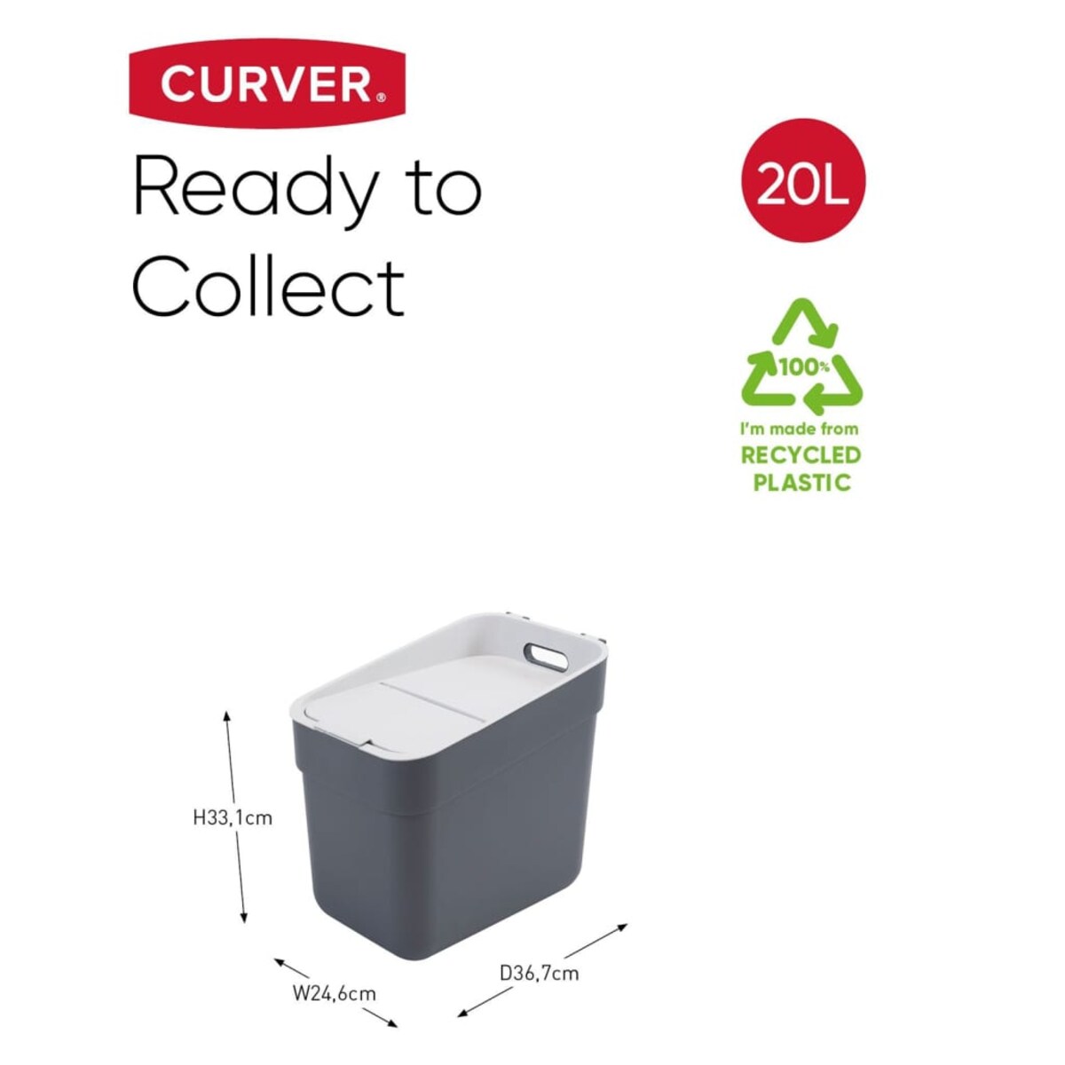Curver Kosz na śmieci Ready to Collect, 20 L, ciemnoszary