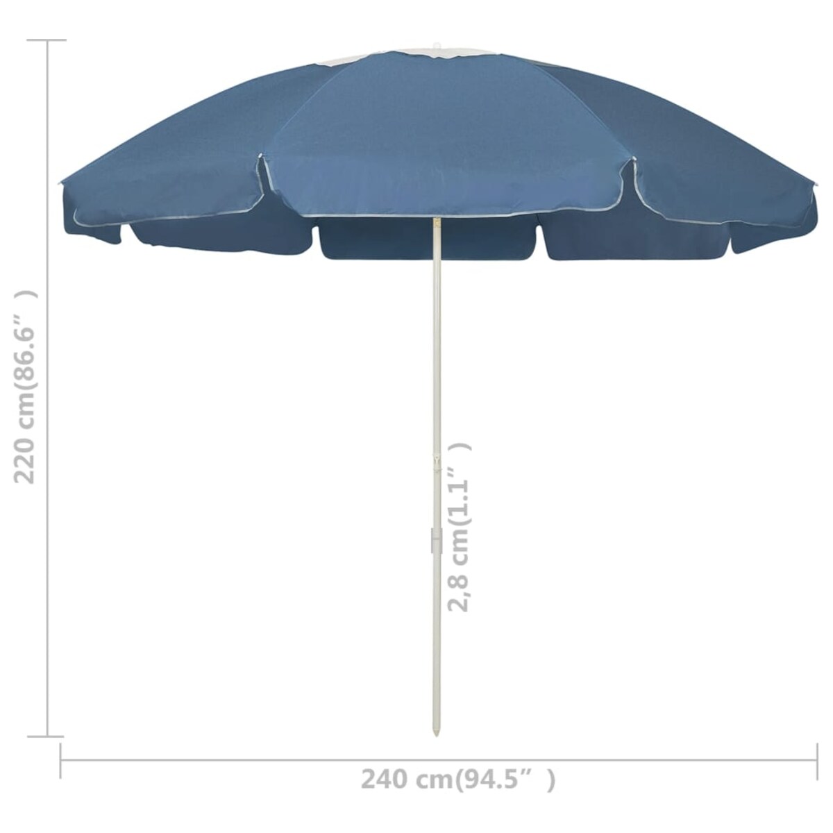 vidaXL Parasol plażowy, niebieski, 240 cm