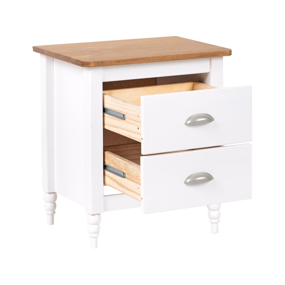 Szafka nocna 2 szuflady SHILLINGTON Drewno sosnowe Brązowy/ biały