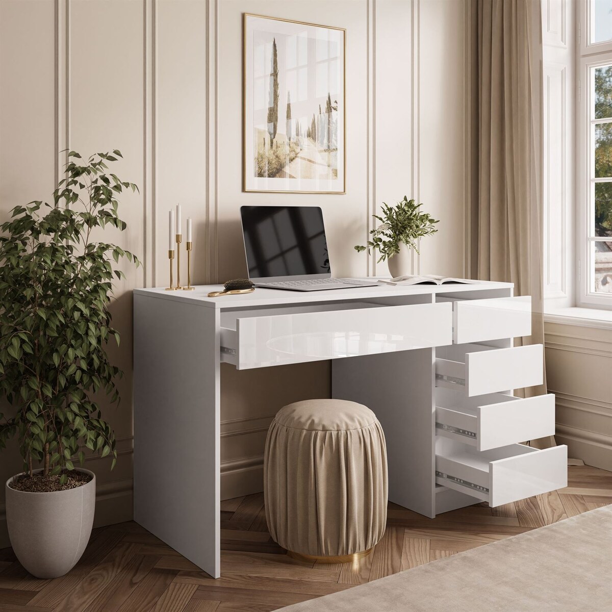 Biurko MADA GLOSS z szufladami biały połysk