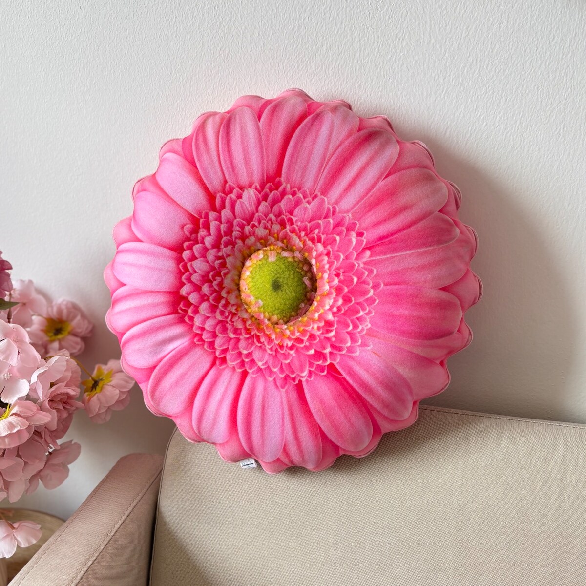 Poduszka duża kwiat Gerbera różowa