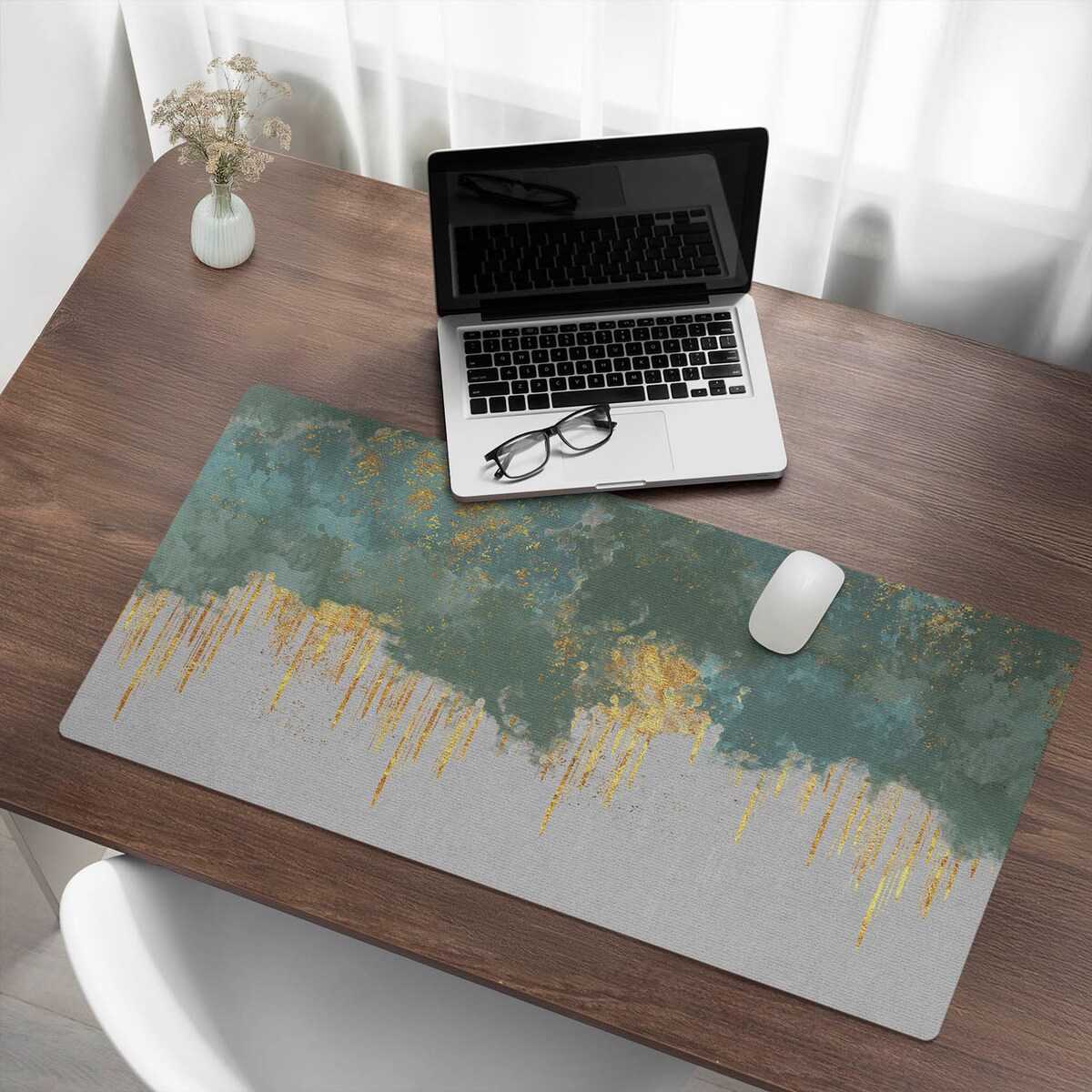 Zielona mata na biurko Abstrakcyjne smugi, 100x50 cm