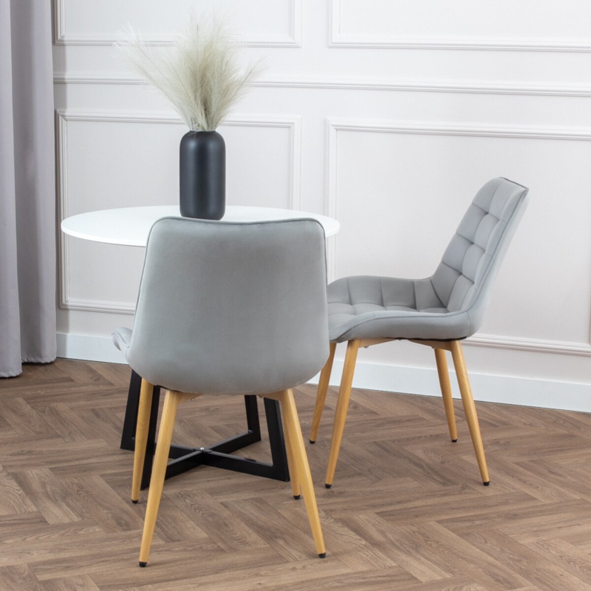 Krzesło tapicerowane do salonu jadalni pikowane welurowe szare