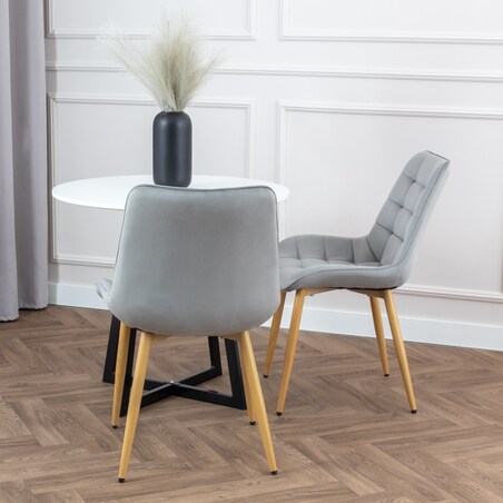 Krzesło tapicerowane do salonu jadalni pikowane welurowe szare