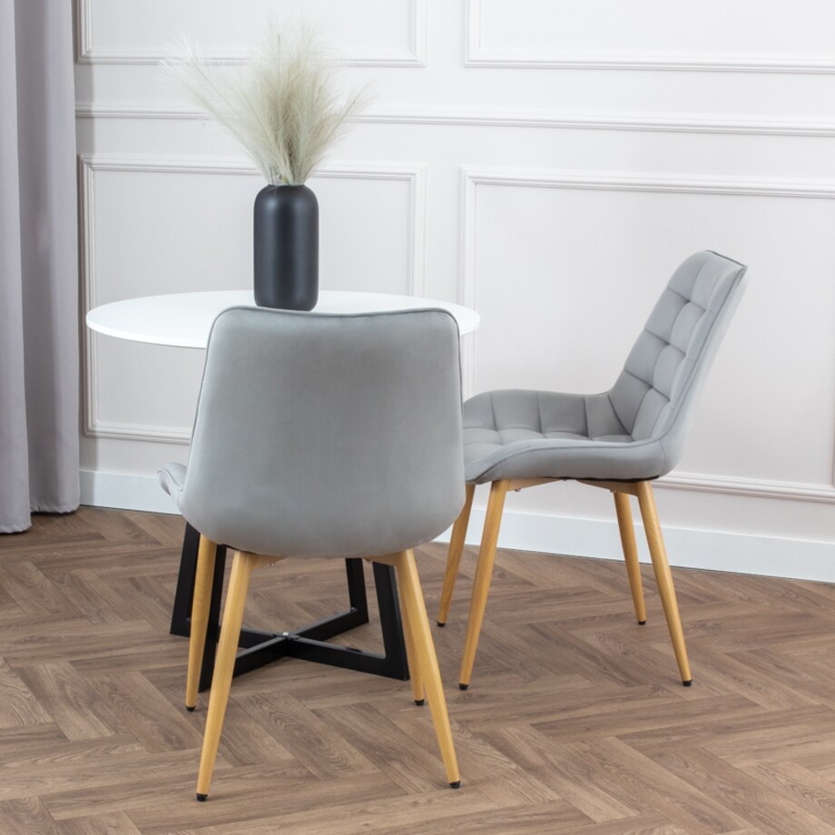 Krzesło tapicerowane do salonu jadalni pikowane welurowe szare