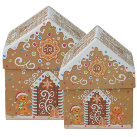 Pudełka dekoracyjne 2 szt. 18x15 cm CHATKI beżowe