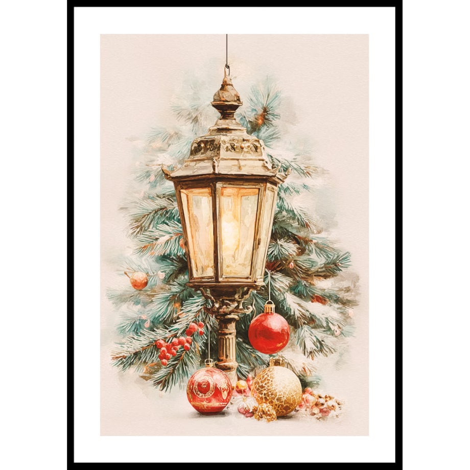 Poster Story, Plakat, Obraz - Latarnia wśród Bombek i Oszronionych Gałęzi, wymiary 21 x 30 cm