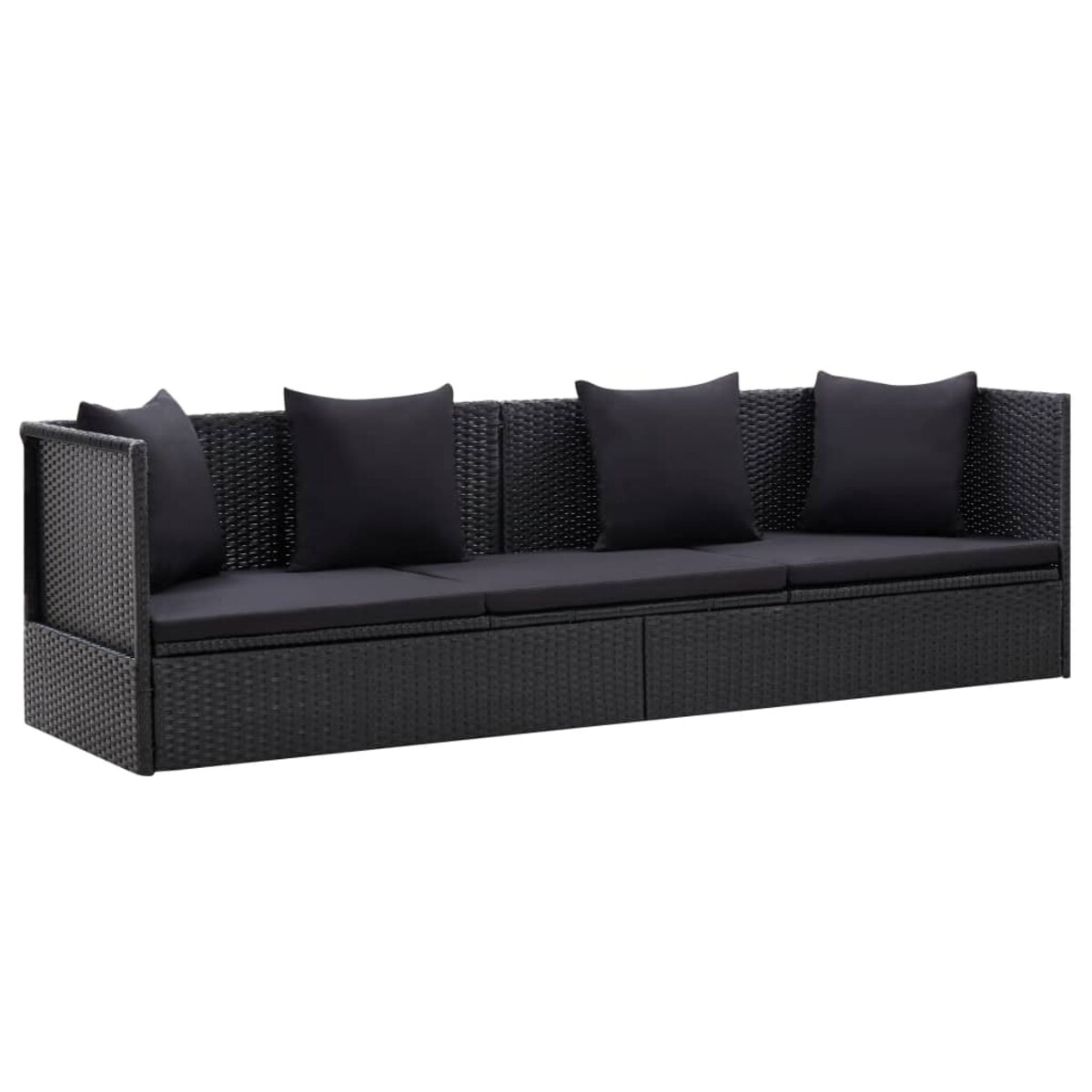 vidaXL Sofa ogrodowa z poduszkami, polirattan, czarna