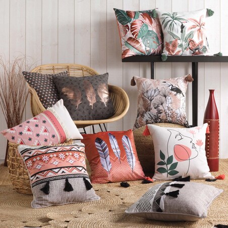 Poduszka dekoracyjna z frędzlami KENYA, bawełniana, 45 x 45 cm