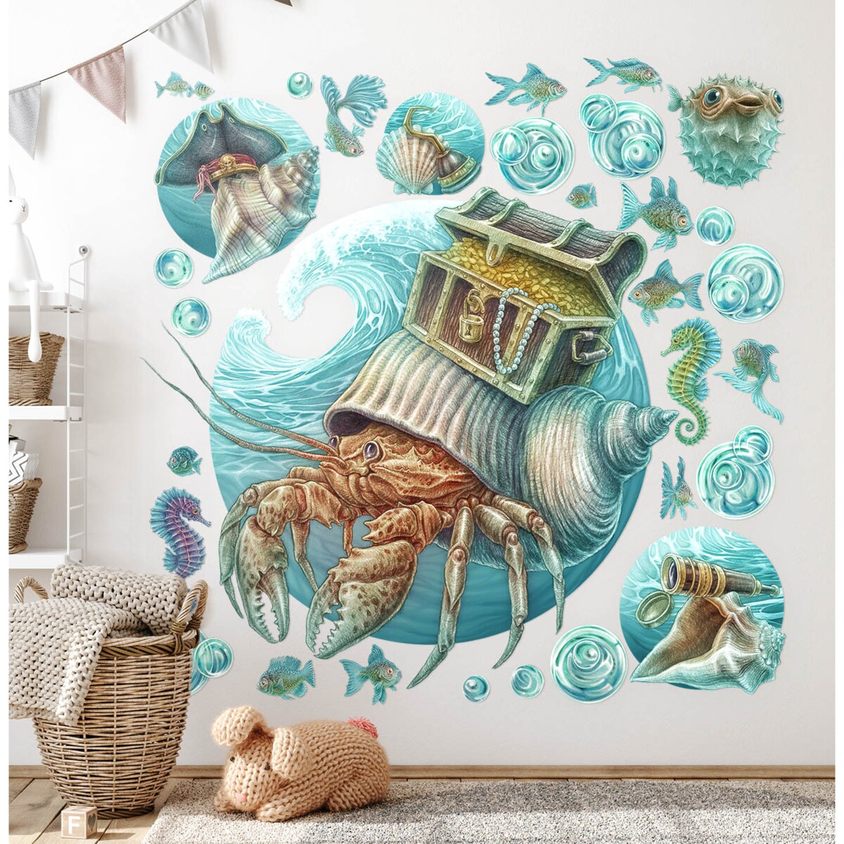 Zestaw naklejek na ścianę, Świat kraba, 100cm