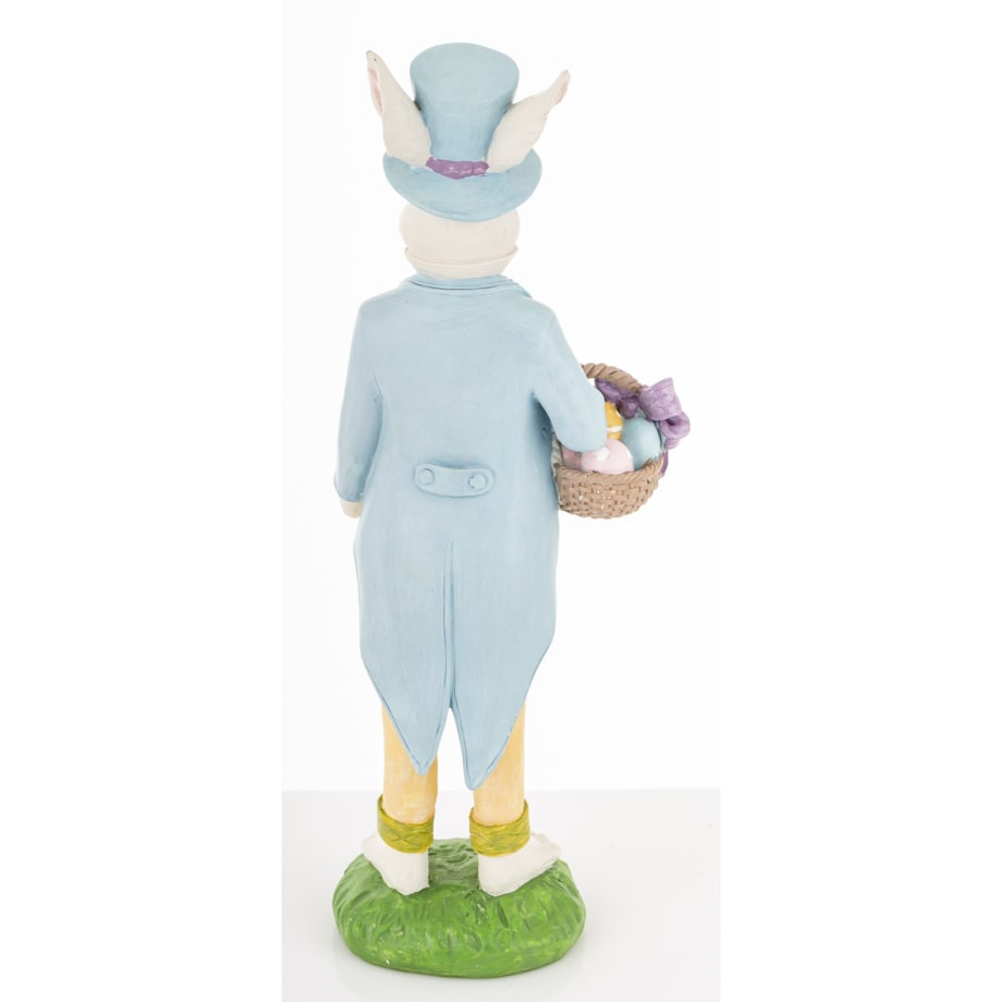 Figurka - królik w niebieskim fraku i cylindrze 36x14x10 cm z koszykiem pisanek
